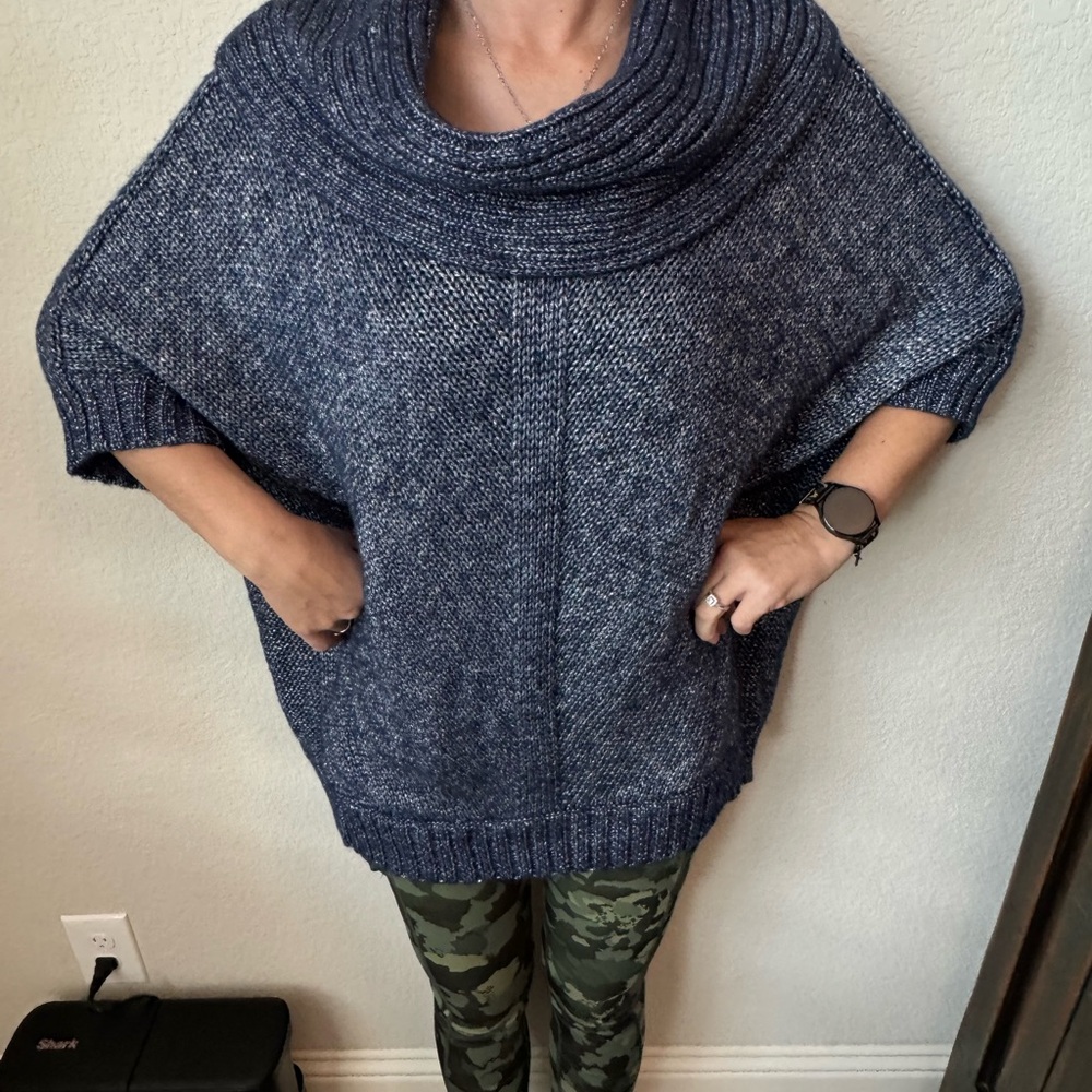 Jones New York Navy Cowl Neck Poncho